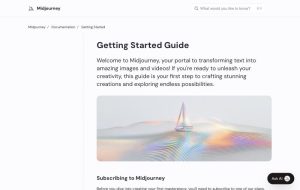 Midjourney homepage screenshot, image generation AI tool