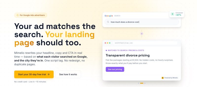 Mimelio homepage screenshot, productivity & writing AI tool