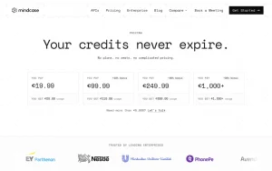 Mindcase pricing page with plans and prices — screenshot of the research & search AI tool, 2026-10-01