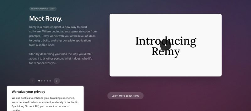 MindStudio homepage screenshot, productivity & writing AI tool