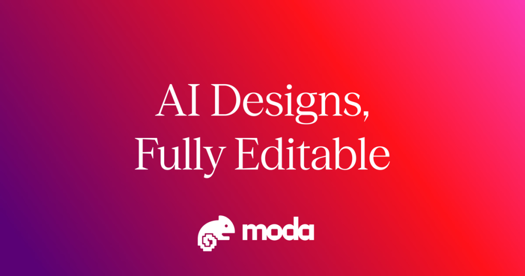 Moda homepage screenshot, image generation AI tool