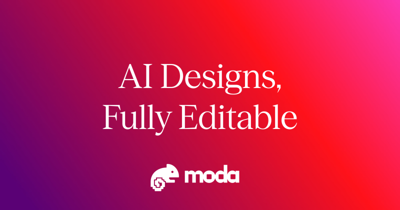 Moda homepage screenshot, image generation AI tool