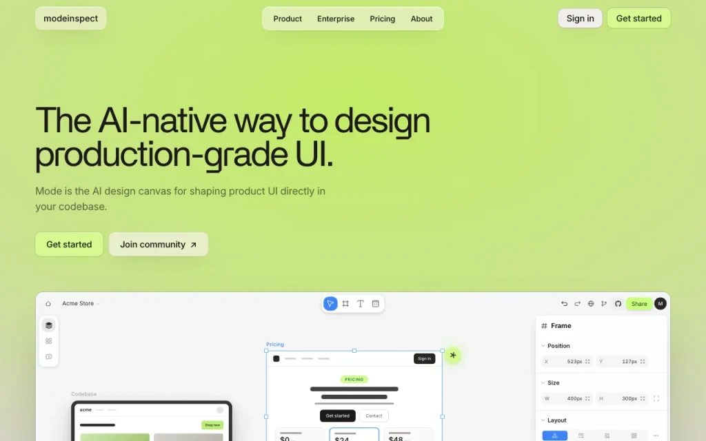Modeinspect homepage — screenshot of the coding AI tool, Oct 1, 2026