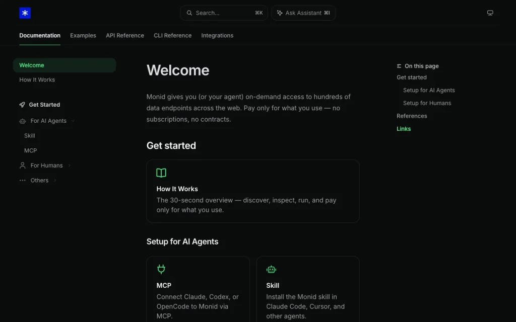Monid documentation — screenshot of the coding AI tool, Oct 1, 2026