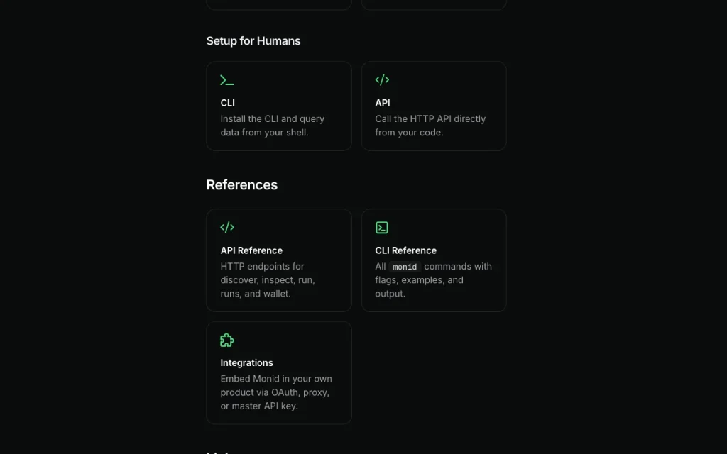Monid Dokumentation – Screenshot des KI-Tools coding, Oct 1, 2026