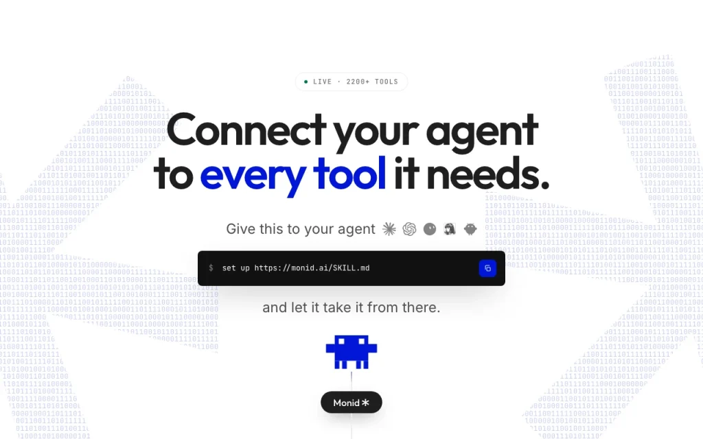 Monid homepage — screenshot of the coding AI tool, Oct 1, 2026