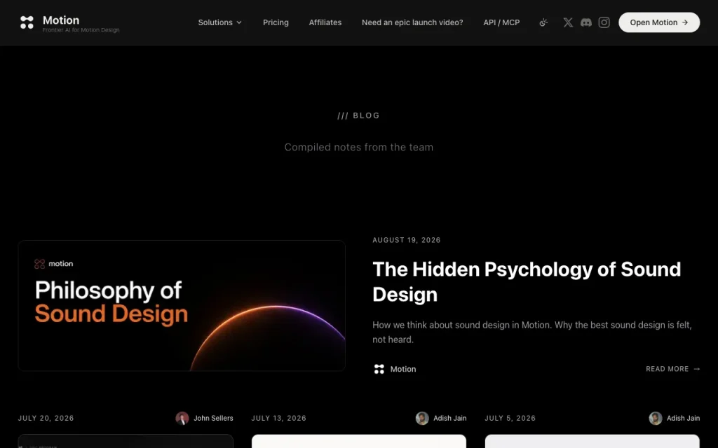 Motion Blog – Screenshot des KI-Tools video, Oct 2, 2026