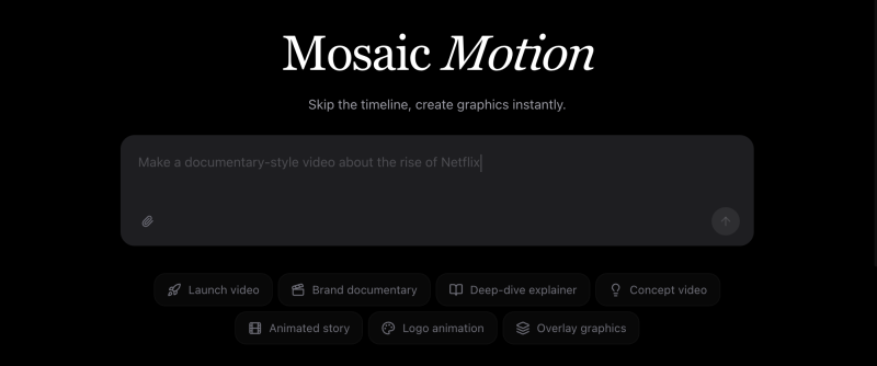 Motion Startseite, Screenshot, KI-Tool video