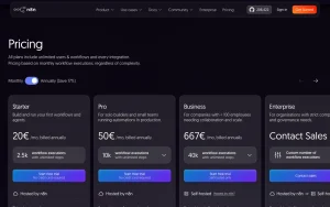 n8n pricing page with plans and prices — screenshot of the productivity & writing AI tool, 2026-10-01