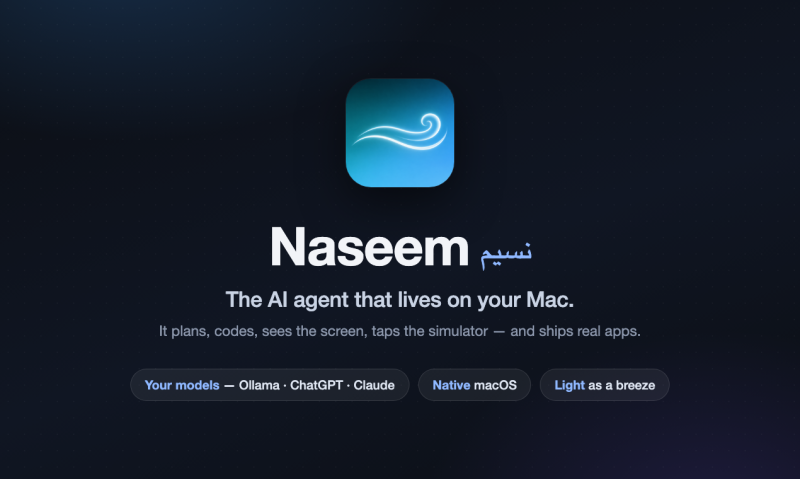Naseem homepage screenshot, productivity & writing AI tool