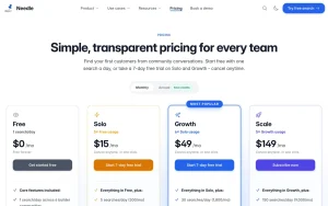 Needle pricing page with plans and prices — screenshot of the research & search AI tool, 2026-10-01