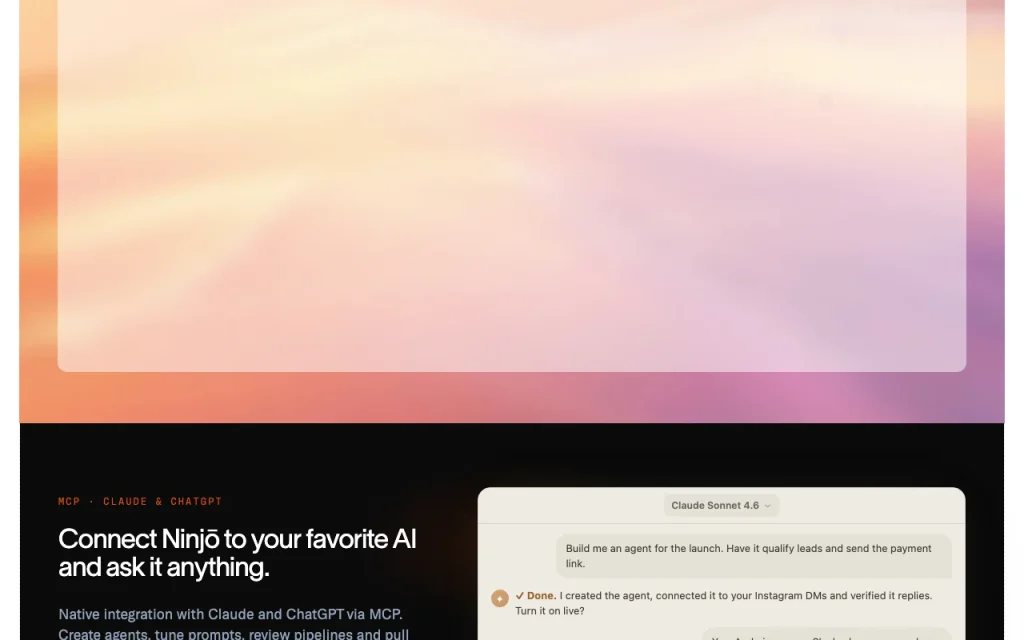 Ninjō AI homepage — screenshot of the chat assistants AI tool, Oct 1, 2026