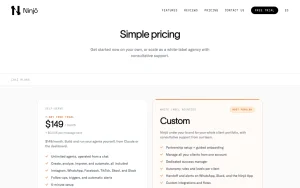 Ninjō AI pricing page with plans and prices — screenshot of the chat assistants AI tool, 2026-10-01