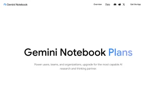 Gemini Notebook (formerly NotebookLM) pricing page with plans and prices — screenshot of the research & search AI tool, 2026-10-01
