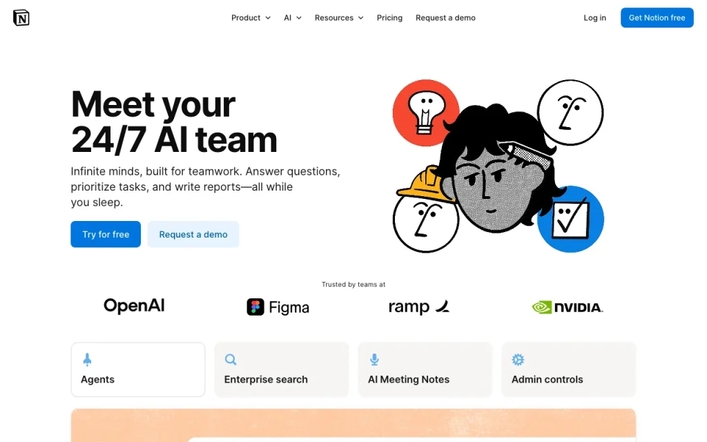 Notion AI page d'accueil — capture d'écran de l'outil d'IA productivité et rédaction, Oct 1, 2026