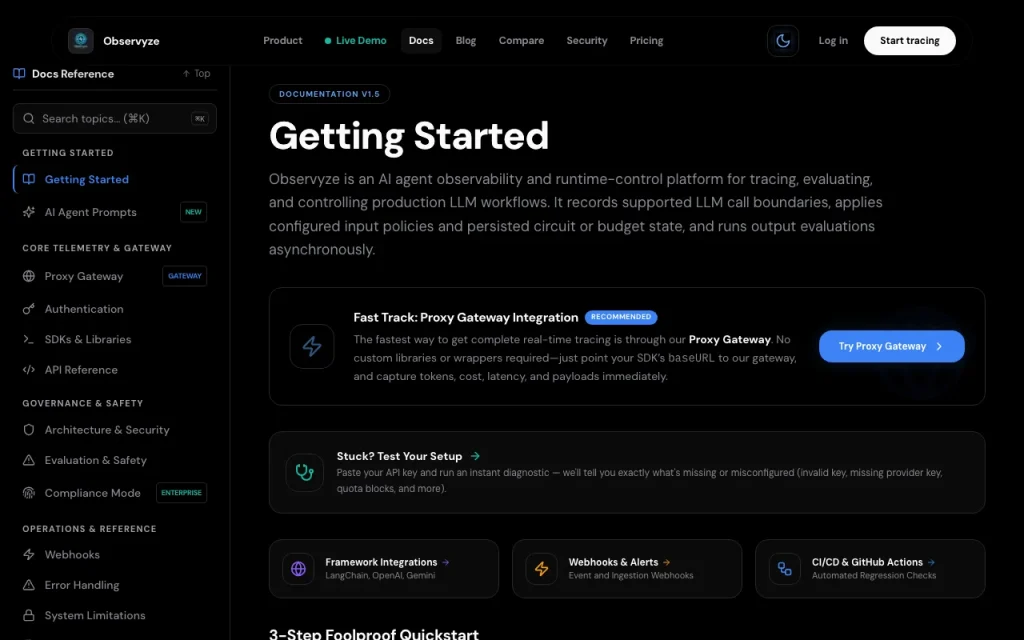 Observyze documentation — screenshot of the coding AI tool, Oct 1, 2026