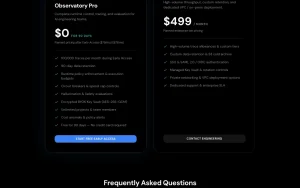 Observyze pricing page with plans and prices — screenshot of the coding AI tool, 2026-10-01
