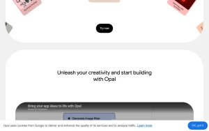 Opal homepage — screenshot of the productivity & writing AI tool, 2026-10-01