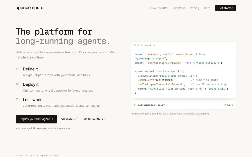 OpenComputer homepage — screenshot of the coding AI tool, Oct 2, 2026