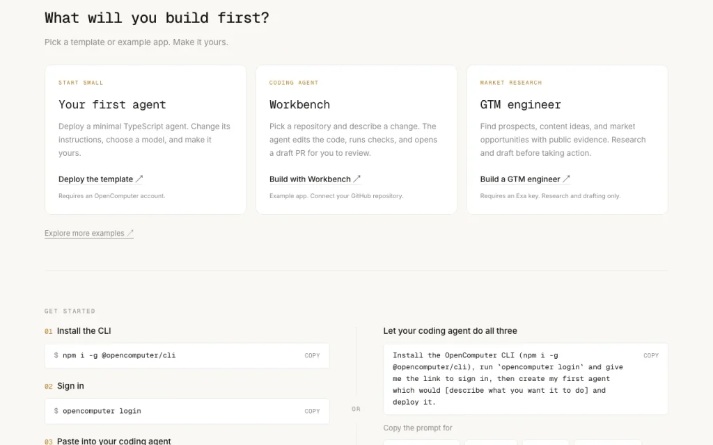 OpenComputer homepage — screenshot of the coding AI tool, Oct 2, 2026