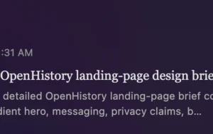 OpenHistory homepage — screenshot of the productivity & writing AI tool, 2026-10-01