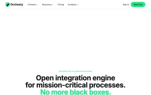 Orchesty homepage — screenshot of the coding AI tool, 2026-10-01