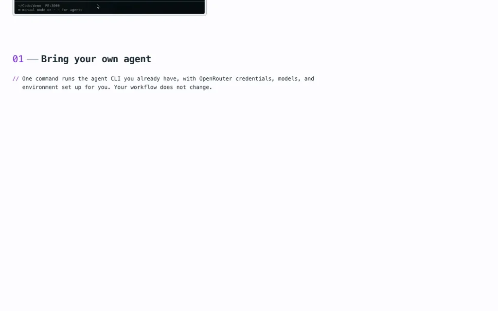 Ori Harness (OpenRouter) page d'accueil — capture d'écran de l'outil d'IA programmation, Oct 1, 2026