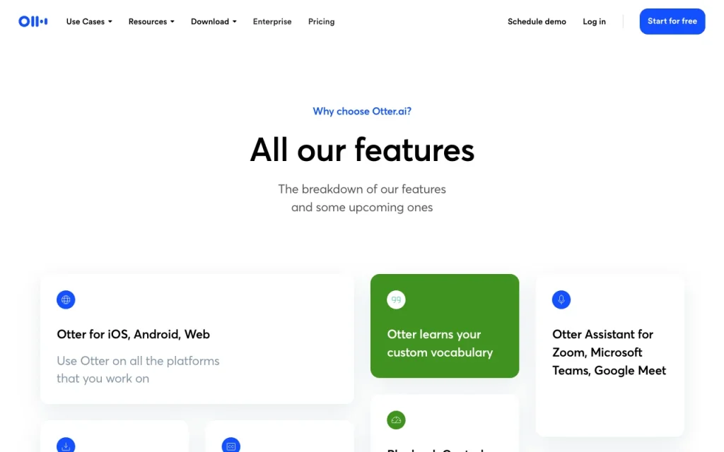 Otter.ai Funktionsseite – Screenshot des KI-Tools audio & sprache, Oct 1, 2026