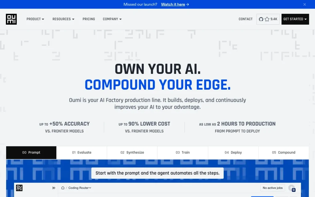 Oumi homepage — screenshot of the coding AI tool, Oct 1, 2026