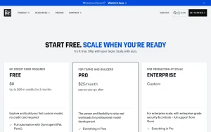 Oumi pricing page with plans and prices — screenshot of the coding AI tool, 2026-10-01