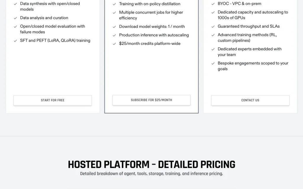 Oumi página de precios con planes y precios — captura de pantalla de la herramienta de IA programación, Oct 1, 2026