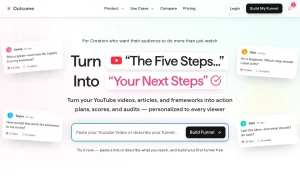 Outcome homepage — screenshot of the productivity & writing AI tool, 2026-10-01