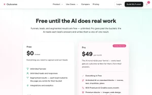 Outcome pricing page with plans and prices — screenshot of the productivity & writing AI tool, 2026-10-01