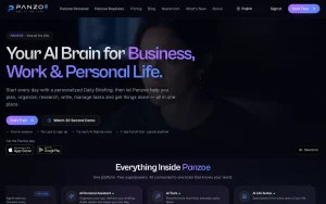 Panzoe homepage — screenshot of the productivity & writing AI tool, 2026-10-01