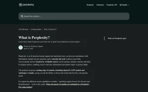 Perplexity help center — screenshot of the research & search AI tool, 2026-10-02