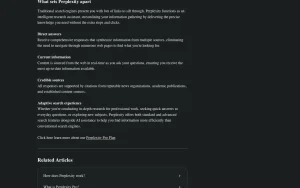 Perplexity help center — screenshot of the research & search AI tool, 2026-10-02
