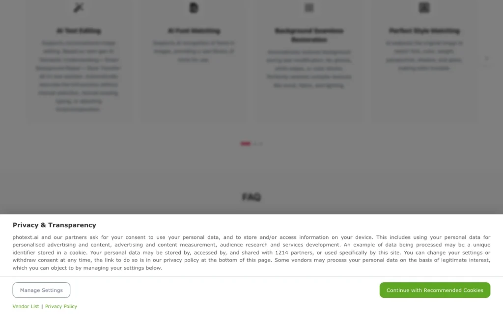 PhoText homepage — screenshot of the image generation AI tool, Oct 1, 2026