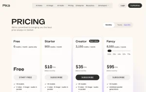 Pika pricing page with plans and prices — screenshot of the video AI tool, 2026-10-01