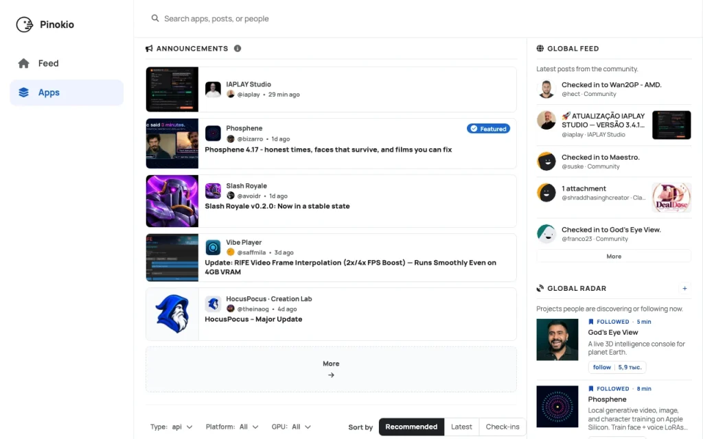 Pinokio homepage — screenshot of the productivity & writing AI tool, Oct 1, 2026