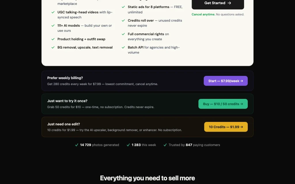 PixelPanda pricing page with plans and prices — screenshot of the image generation AI tool, Oct 1, 2026