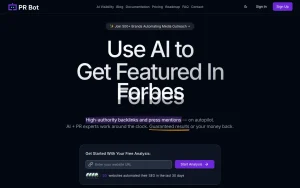 PRBot homepage — screenshot of the productivity & writing AI tool, 2026-10-01