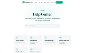 PromptlessPress help center — screenshot of the image generation AI tool, 2026-10-01