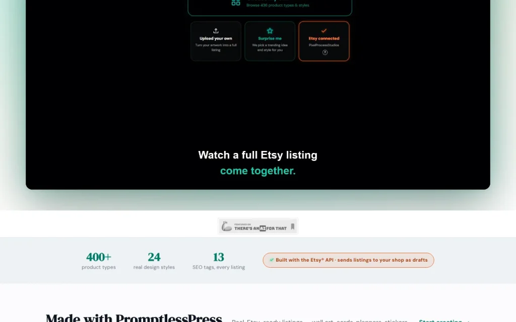 PromptlessPress homepage — screenshot of the image generation AI tool, Oct 1, 2026