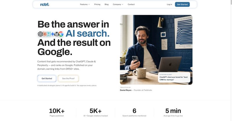 RankControl homepage screenshot, productivity & writing AI tool