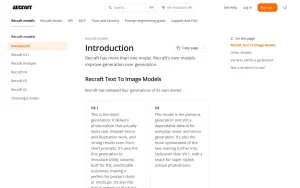 Recraft documentation — screenshot of the image generation AI tool, 2026-10-01