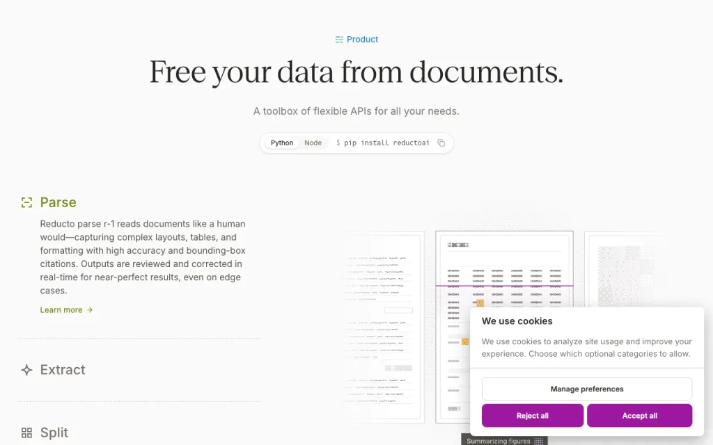 Reducto Startseite – Screenshot des KI-Tools produktivität & schreiben, Oct 1, 2026