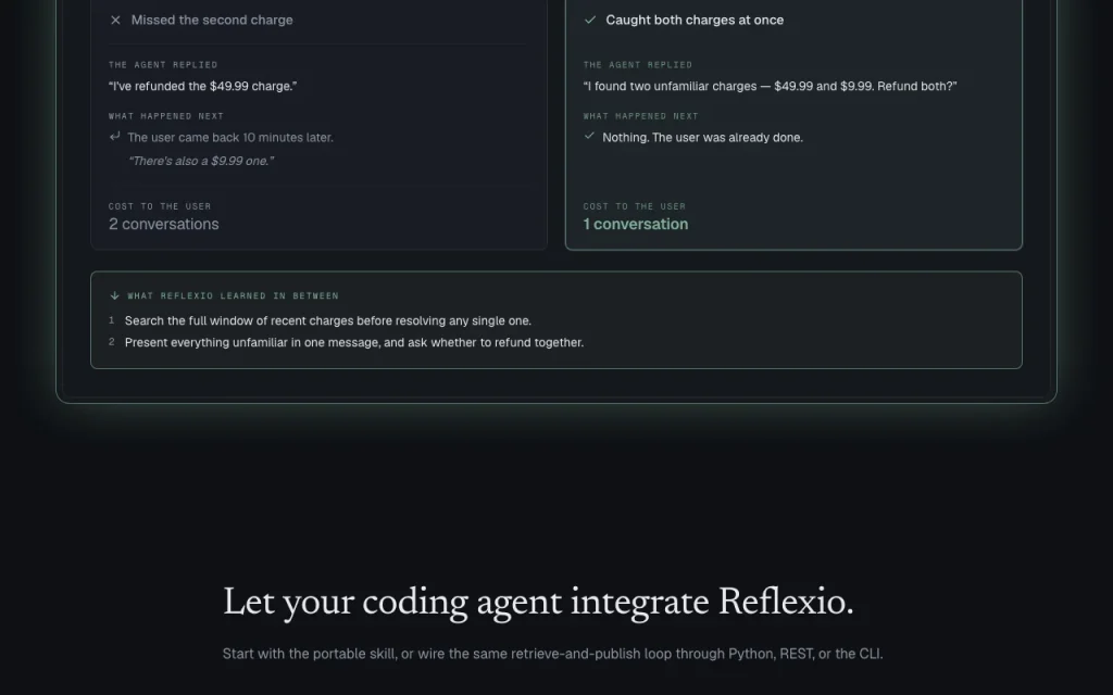 Reflexio homepage — screenshot of the coding AI tool, Oct 1, 2026