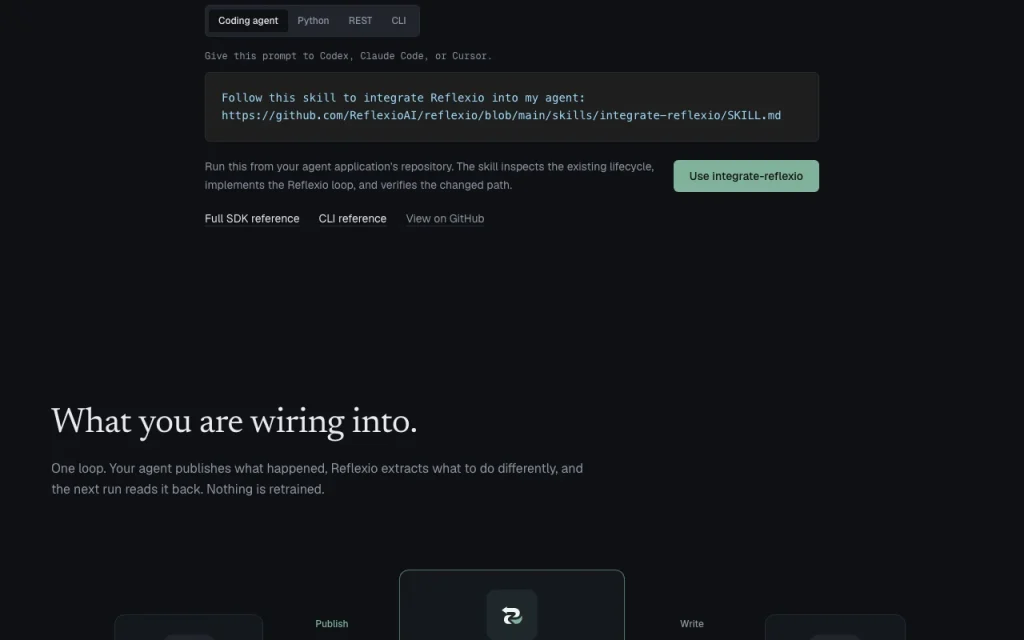 Reflexio homepage — screenshot of the coding AI tool, Oct 1, 2026