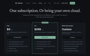 Reflexio pricing page with plans and prices — screenshot of the coding AI tool, 2026-10-01