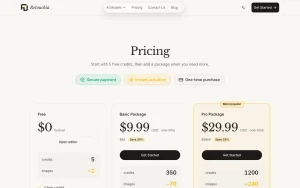 Retouchia pricing page with plans and prices — screenshot of the image generation AI tool, 2026-10-01